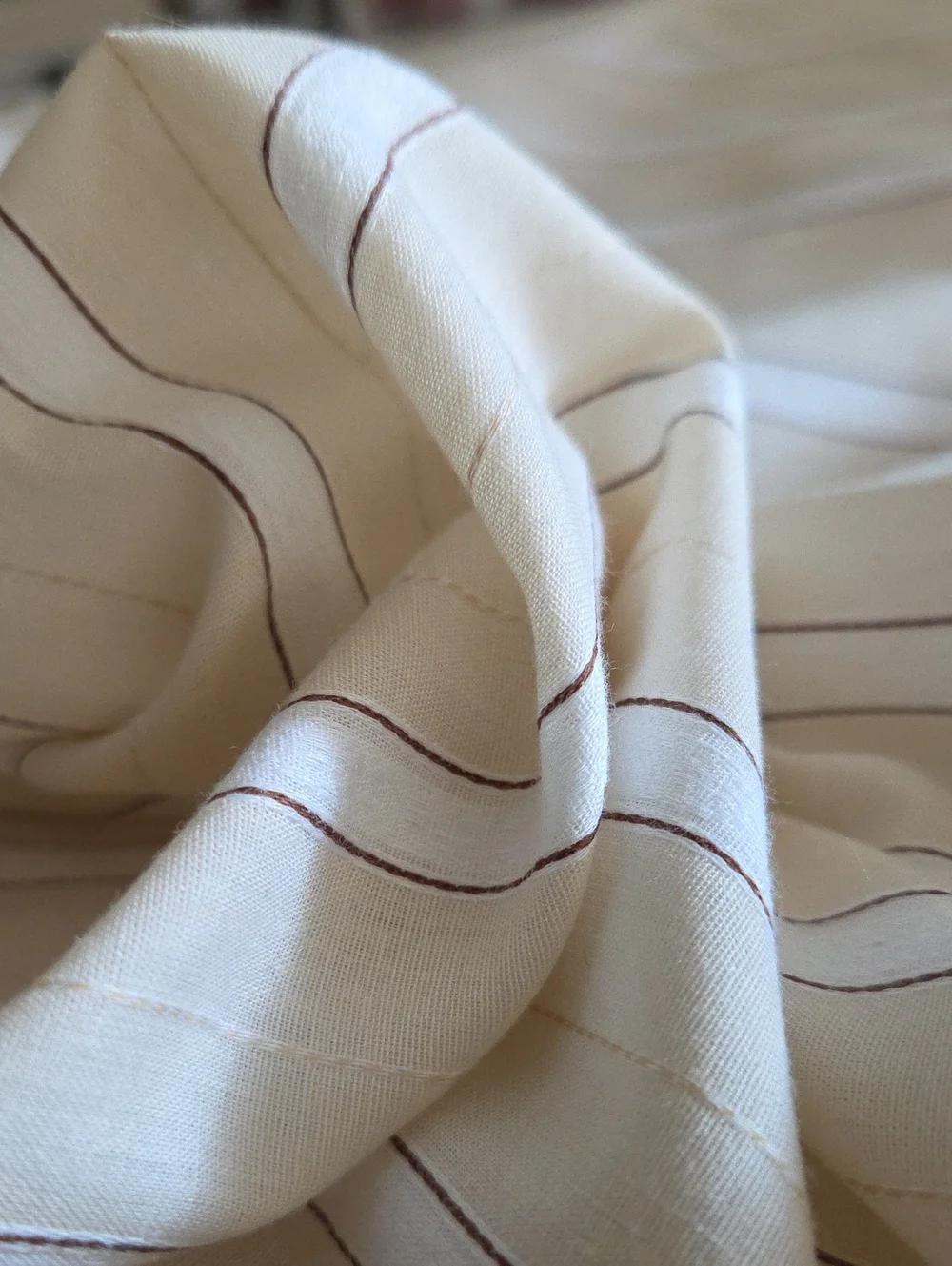 Stripes Vintage Sheer Cotton Brown Cream White Sewing Fabric 2.89yds